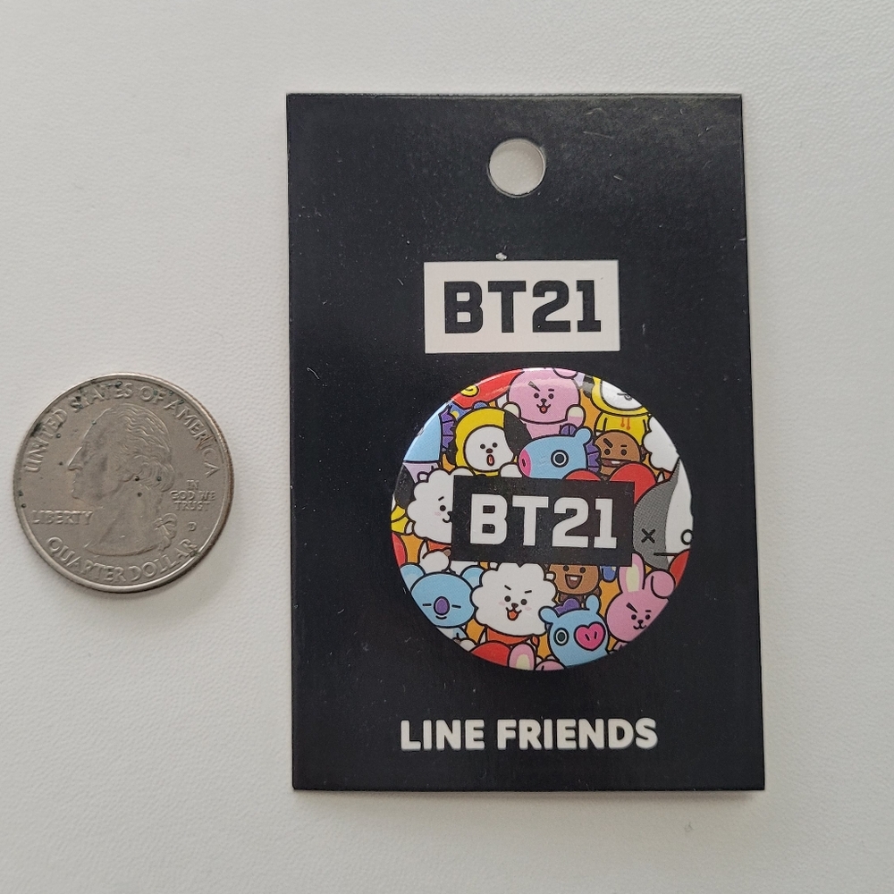BT21 Line Friends x BTS Official Sticker & Pin Set (Chimmy + Group) - Picture 5 of 6